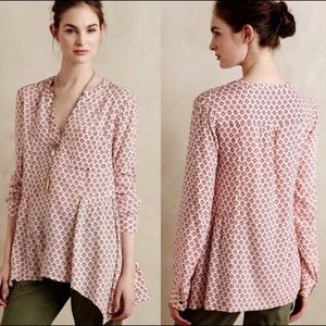 Maeve Anthropologie Laiken Henley Pink Batik Top